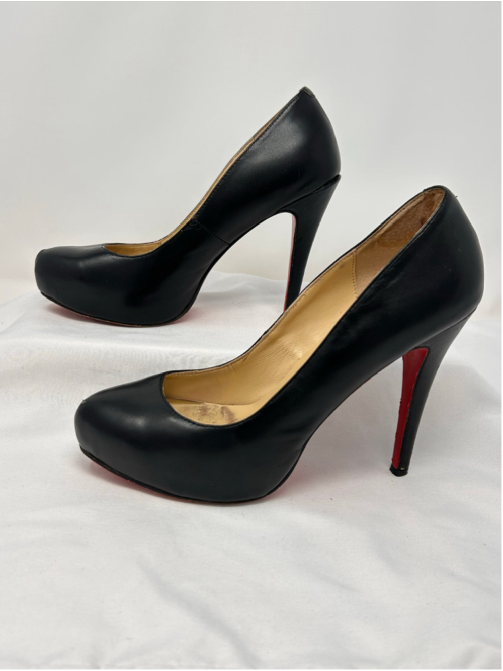 Christian Louboutin Black Leather Platform Pumps Red Sole Size 38